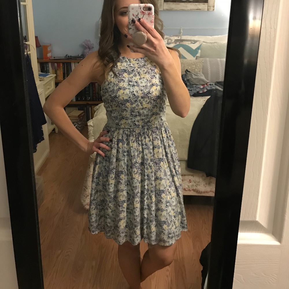 Floral High Neck Halter Dress